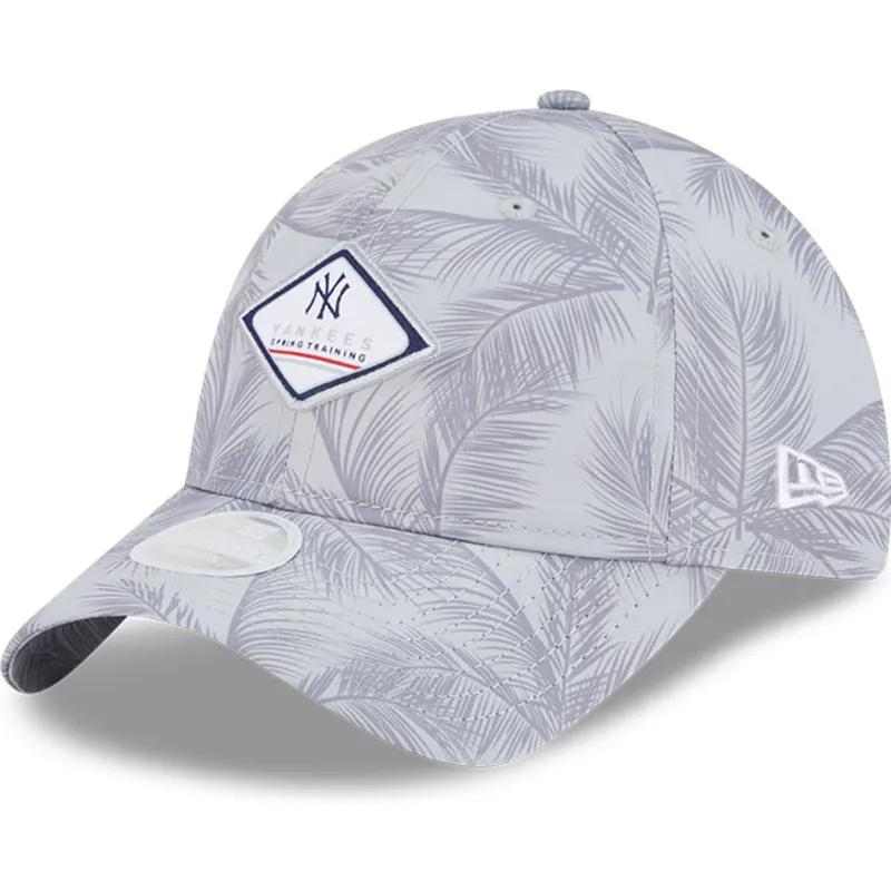 cap-zaoblena-gray-adjustable-strap-9twenty-leaf-open-back-spring-training-fan-pack-2025-new-york-yankees-mlb-new-era