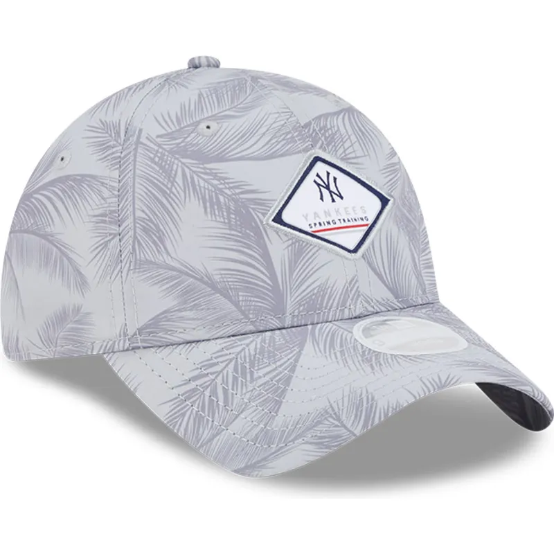 graue-verstellbare-curved-cap-fur-damen-9twenty-leaf-open-back-spring-training-fan-pack-2025-der-new-york-yankees-mlb-von-new-er