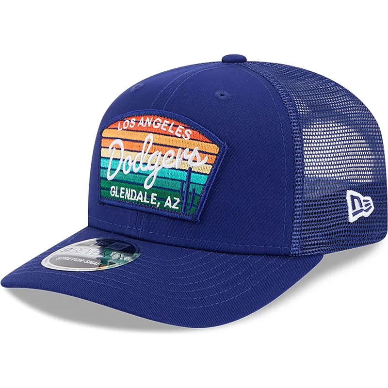 trucker-cap-blau-9seventy-stretch-snap-mesh-spring-training-fan-pack-2025-der-los-angeles-dodgers-mlb-von-new-era