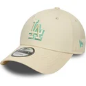 beige-verstellbare-kappe-mit-gebogenem-schirm-und-grunem-logo-9forty-team-outline-der-los-angeles-dodgers-mlb-von-new-era