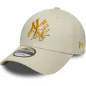 beige-verstellbare-curved-cap-mit-gelbem-logo-9forty-floral-icon-der-new-york-yankees-mlb-von-new-era