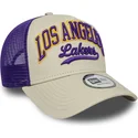 beige-violette-trucker-kappe-e-frame-script-der-los-angeles-lakers-nba-von-new-era