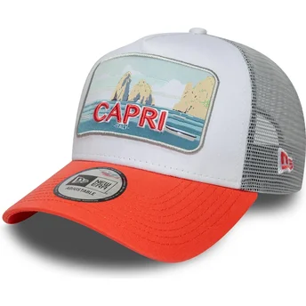 Weiße und orangefarbene Trucker-Cap Capri Italy A Frame Summer von New Era