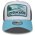 new-era-monaco-french-riviera-a-frame-summer-weisse-schwarze-und-blaue-trucker-kappe