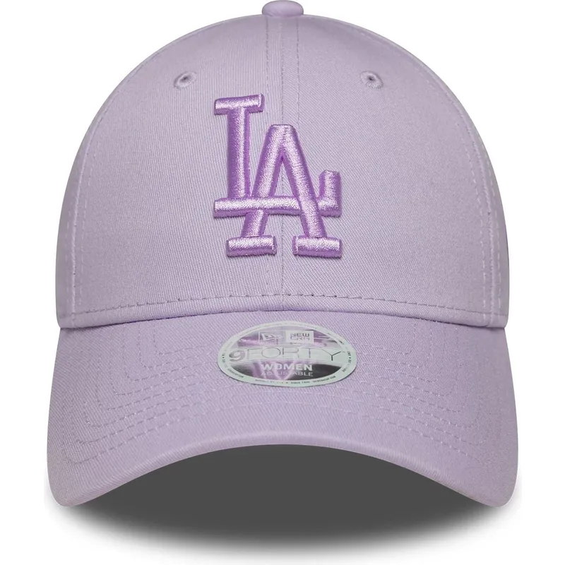 violette-verstellbare-curved-cap-fur-damen-mit-violettem-logo-9forty-league-essential-der-los-angeles-dodgers-mlb-von-new-era