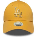 gelbe-gebogene-verstellbare-damenkappe-9forty-metallic-logo-der-los-angeles-dodgers-mlb-von-new-era