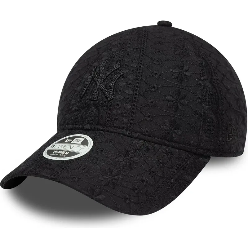 schwarze-verstellbare-curved-cap-fur-damen-mit-schwarzem-logo-9twenty-broderie-der-new-york-yankees-mlb-von-new-era