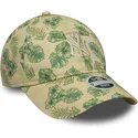 beige-verstellbare-curved-cap-fur-damen-9twenty-all-over-print-tropical-der-new-york-yankees-mlb-von-new-era