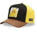 capslab-pokemon-pikachu-pmk6-snapback-kappe-mit-gebogenem-schirm-in-schwarz-gelb-und-braun