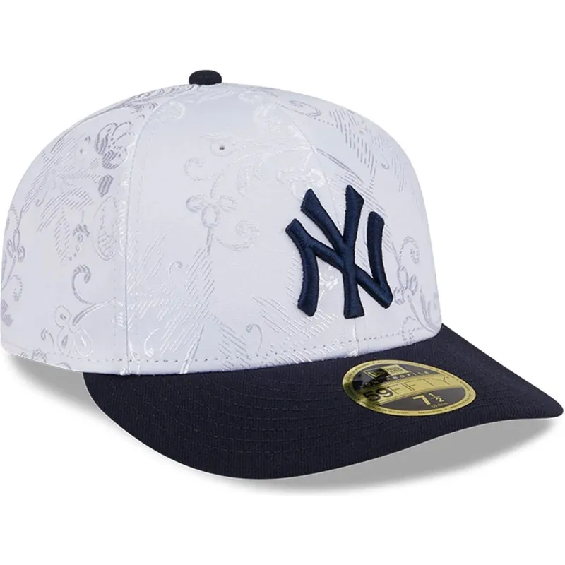 marineblaue-und-weisse-flache-fitted-kappe-59fifty-day-low-profile-der-new-york-yankees-mlb-von-new-era