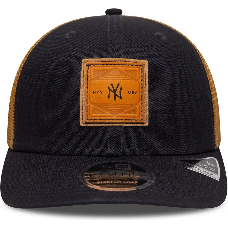 trucker-cap-marineblau-und-braun-9seventy-stretch-snap-debossed-logo-new-york-yankees-mlb-von-new-era