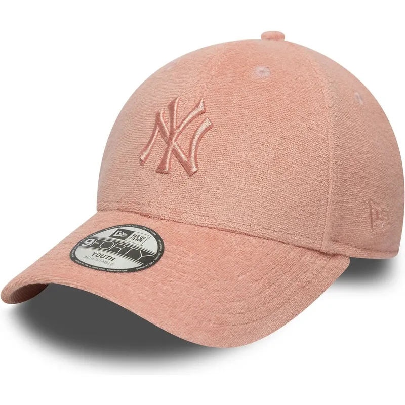 gebogene-rosa-verstellbare-kappe-fur-kinder-9forty-towelling-der-new-york-yankees-mlb-von-new-era