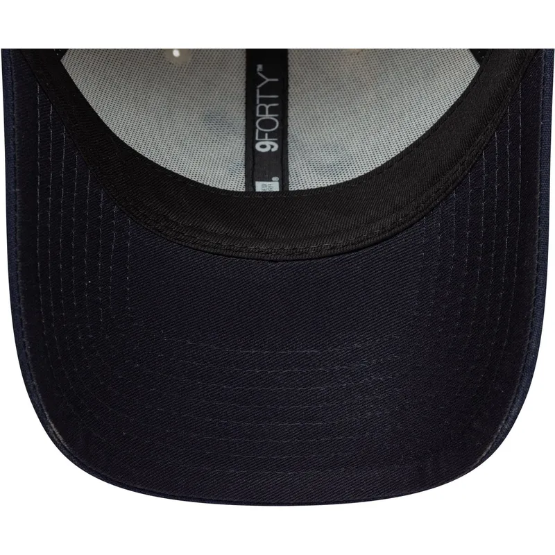 9forty-new-era-verstellbare-beige-und-marineblaue-leinen-cap-mit-gebogenem-schirm