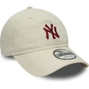 verstellbare-beige-9twenty-leinen-kappe-mit-gebogenem-schirm-von-new-york-yankees-mlb-von-new-era
