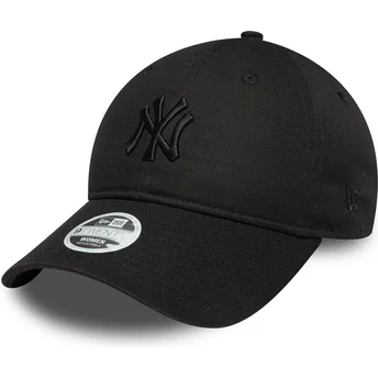 New Era Curved Brim Women Black Logo 9TWENTY Bow Back New York Yankees MLB Black Adjustable Cap