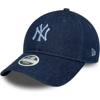 Verstellbare Damenkappe 9TWENTY Denim der New York Yankees MLB von New Era in Marineblau