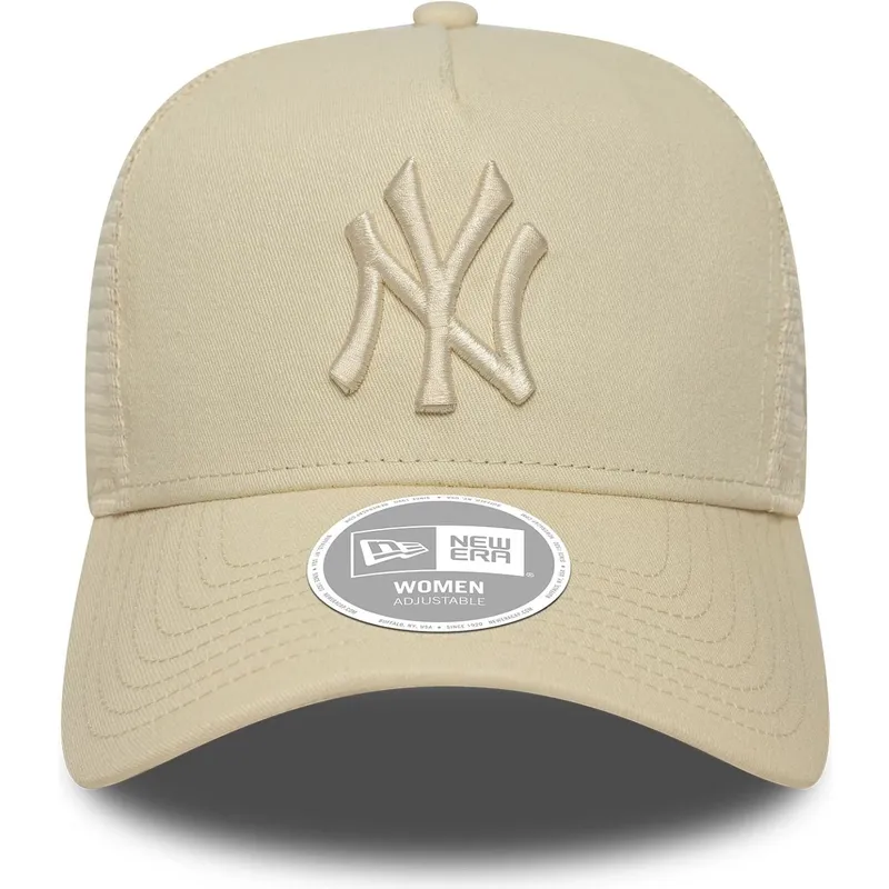 beige-trucker-kappe-fur-damen-a-frame-league-essential-der-new-york-yankees-mlb-von-new-era