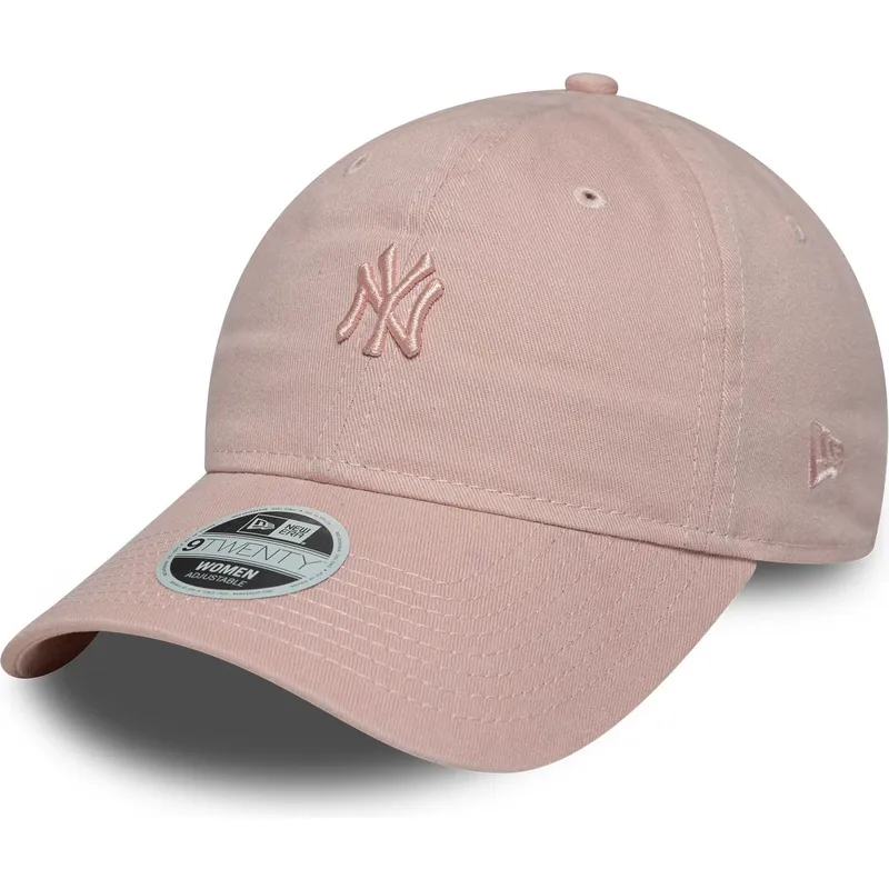 gebogene-rosa-verstellbare-damenkappe-mit-rosa-logo-9twenty-mini-washed-von-new-york-yankees-mlb-von-new-era