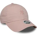 gebogene-rosa-verstellbare-damenkappe-mit-rosa-logo-9twenty-mini-washed-von-new-york-yankees-mlb-von-new-era