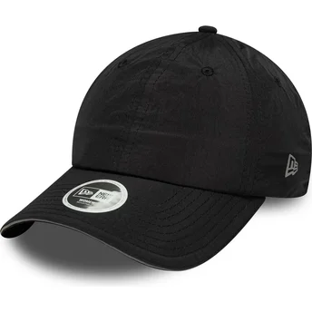 New Era Pony Tail Open Back verstellbare schwarze Damenkappe mit gebogenem Schirm