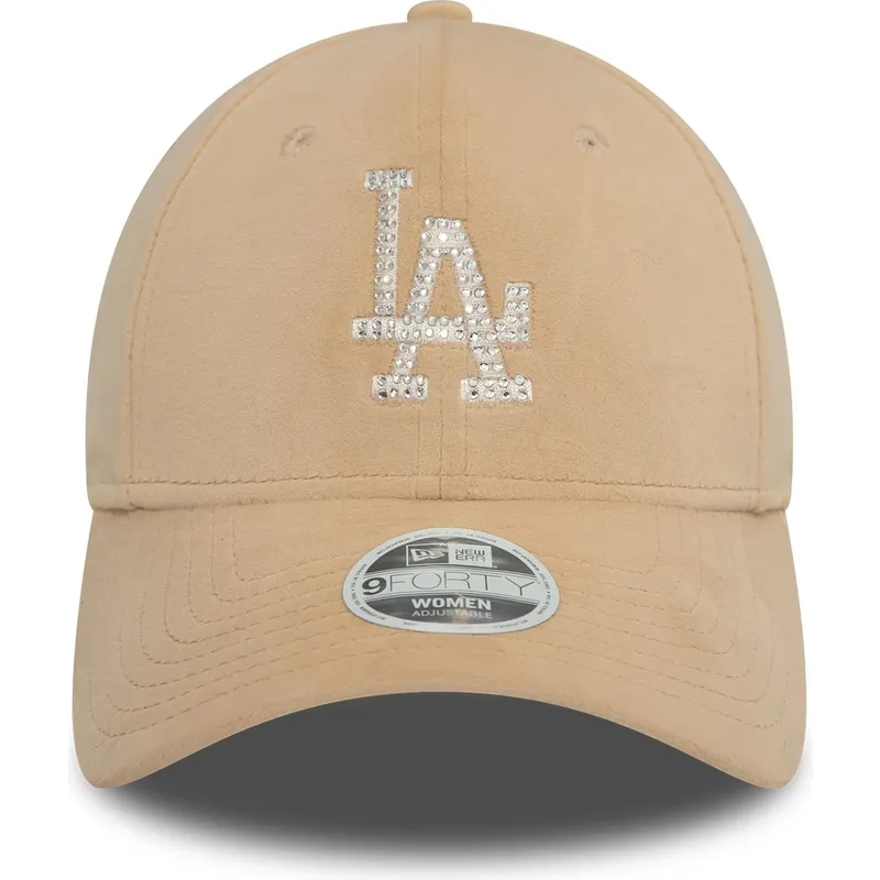 verstellbare-beige-damen-kappe-9forty-velour-diamante-los-angeles-dodgers-mlb-von-new-era