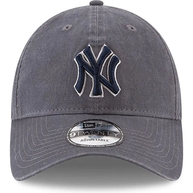 graue-verstellbare-curved-cap-mit-blauem-logo-9twenty-core-classics-der-new-york-yankees-mlb-von-new-era