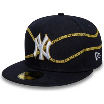 New Era Flat Brim 59FIFTY Chain Wrap New York Yankees MLB Navy Blue Fitted Cap