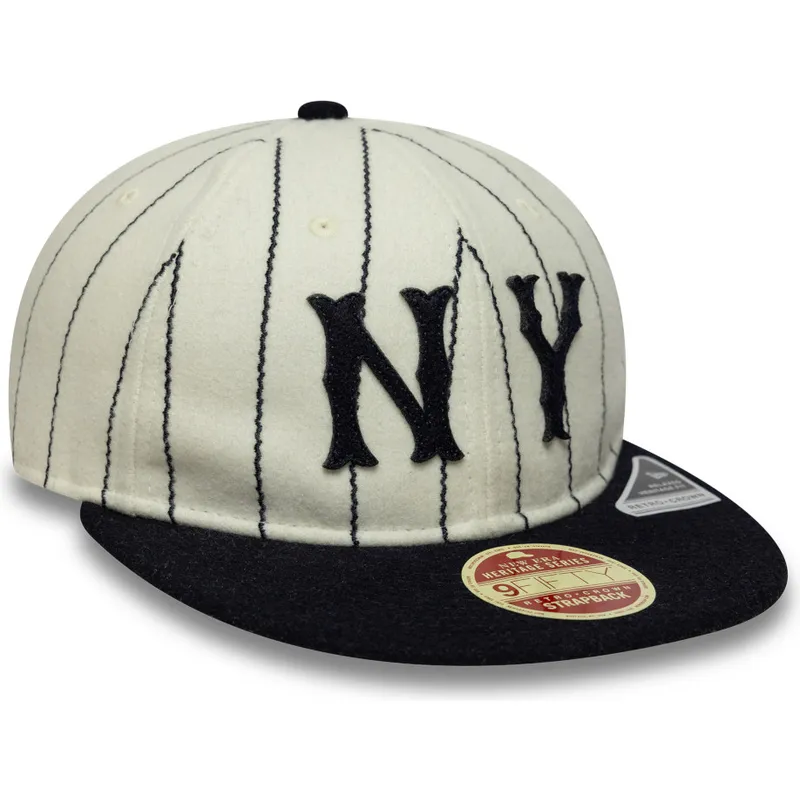 beige-und-marineblaue-verstellbare-flache-kappe-9fifty-retro-crown-heritage-der-new-york-yankees-mlb-von-new-era