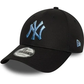 Schwarze verstellbare Kappe mit gebogenem Schirm und blauem Logo 9FORTY Ombre Infill der New York Yankees MLB von New Era