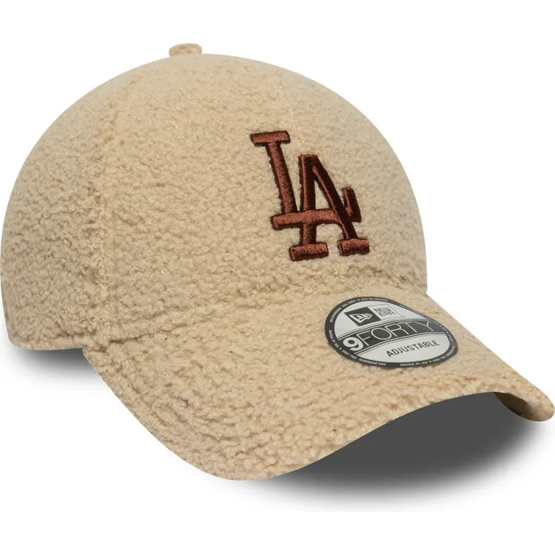 beige-verstellbare-curved-cap-mit-braunem-logo-9forty-borg-der-los-angeles-dodgers-mlb-von-new-era
