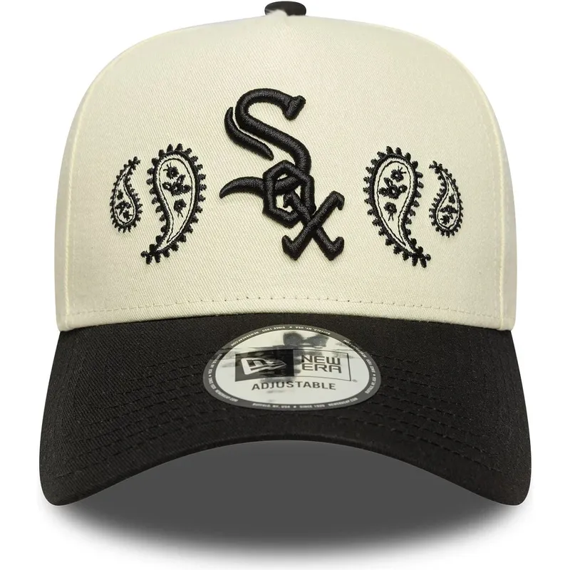 beige-und-schwarze-gebogene-kappe-snapback-a-frame-paisley-von-chicago-white-sox-mlb-von-new-era