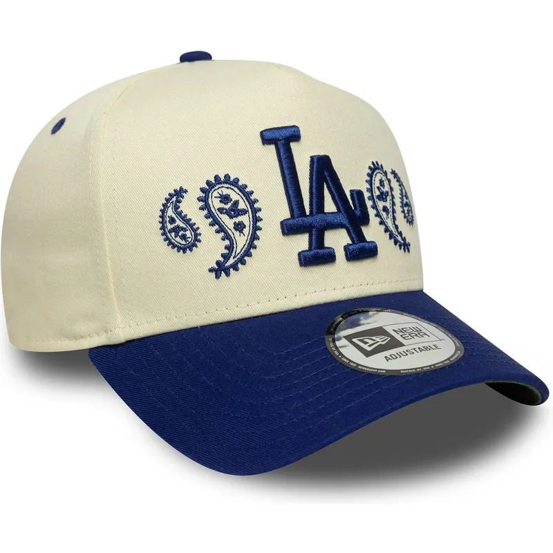 beige-und-blaue-gebogene-snapback-kappe-a-frame-paisley-der-los-angeles-dodgers-mlb-von-new-era