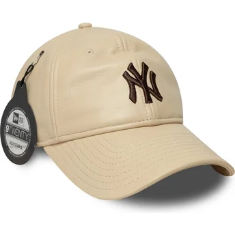 Cap zaoblená beige adjustable strap marrón 9TWENTY Leather New York Yankees MLB New Era