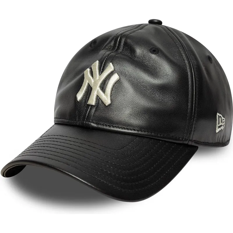 schwarze-verstellbare-curved-cap-9twenty-leather-der-new-york-yankees-mlb-von-new-era
