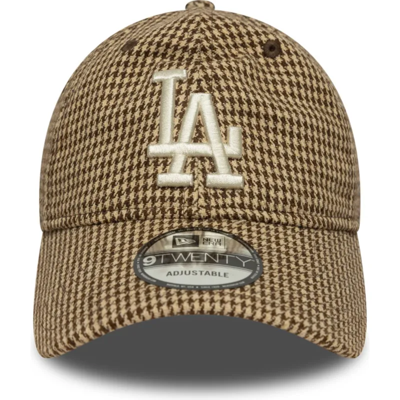 verstellbare-braune-9twenty-houndstooth-kappe-der-los-angeles-dodgers-mlb-von-new-era