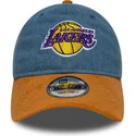 blaue-und-braune-verstellbare-curved-cap-9twenty-denim-midi-der-los-angeles-lakers-nba-von-new-era
