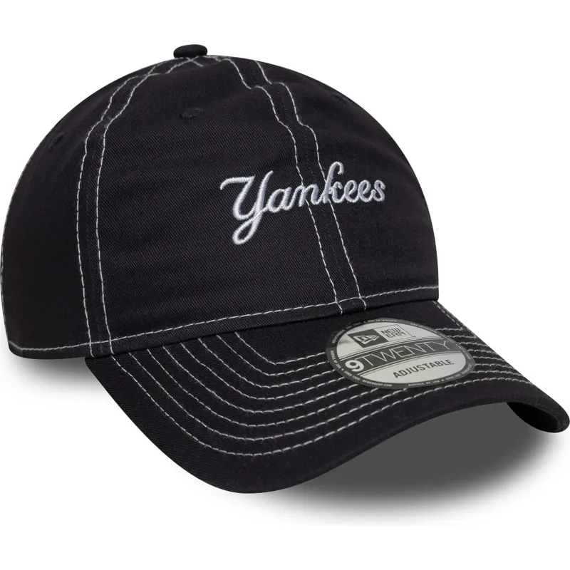 marineblaue-gebogene-verstellbare-kappe-9twenty-contrast-stitch-der-new-york-yankees-mlb-von-new-era