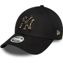 new-era-new-york-yankees-mlb-9forty-leopard-infill-verstellbare-schwarze-damenkappe-mit-gebogenem-schirm