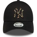 new-era-new-york-yankees-mlb-9forty-leopard-infill-verstellbare-schwarze-damenkappe-mit-gebogenem-schirm