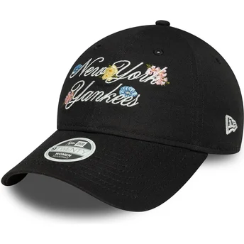 New Era MLB New York Yankees 9FORTY Floral Script Damen Verstellbare Schwarze Kappe