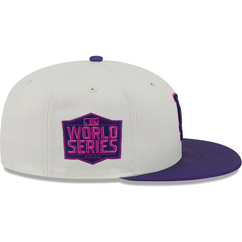beige-und-violette-anliegende-flat-cap-59fifty-clr-dvlp-der-los-angeles-dodgers-mlb-von-new-era