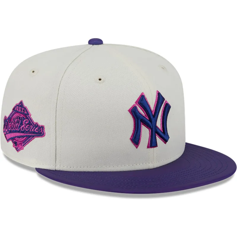 beige-und-violette-anliegende-flat-cap-59fifty-clr-dvlp-der-new-york-yankees-mlb-von-new-era