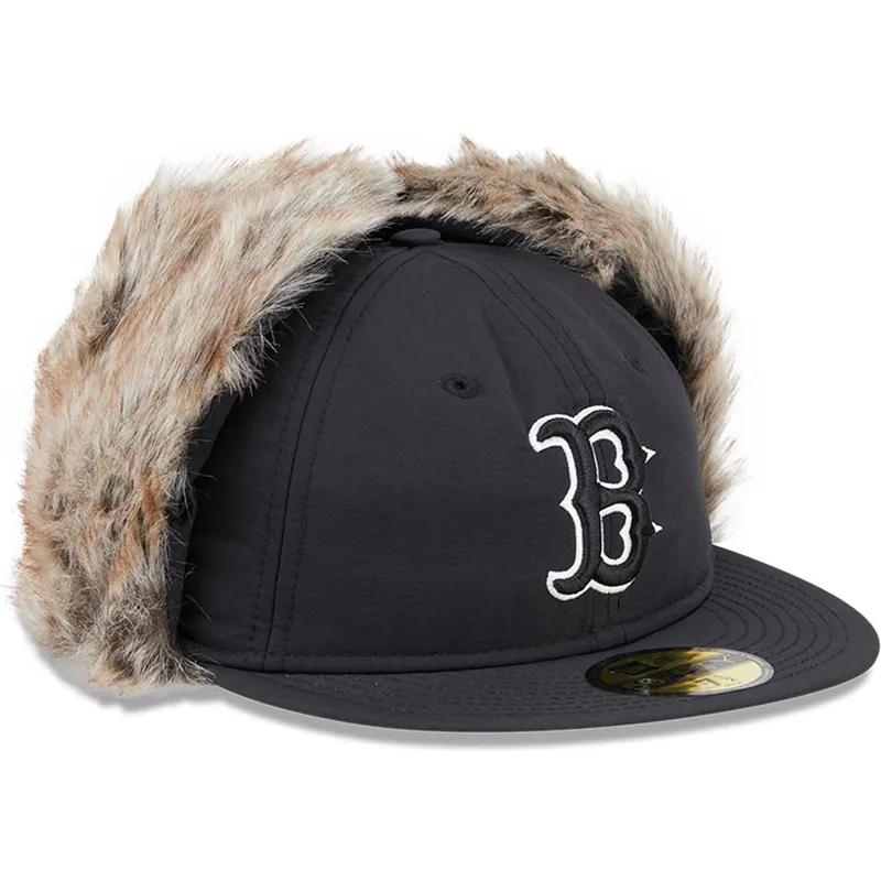 schwarze-enganliegende-59fifty-flatcap-winter-dog-ear-der-boston-red-sox-mlb-von-new-era