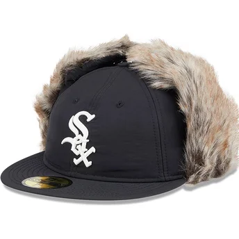 Schwarze, eng anliegende 59FIFTY Winter Dog Ear Kappe der Chicago White Sox MLB von New Era