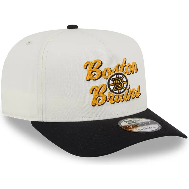 beige-und-schwarze-gebogene-snapback-kappe-9fifty-a-frame-chainstitch-der-boston-bruins-nhl-von-new-era