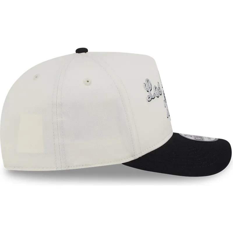 beige-und-schwarze-gebogene-snapback-kappe-9fifty-a-frame-chainstitch-der-los-angeles-kings-nhl-von-new-era