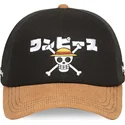 schwarze-und-braune-trucker-kappe-straw-hat-pirates-op6-one-one-piece-von-capslab