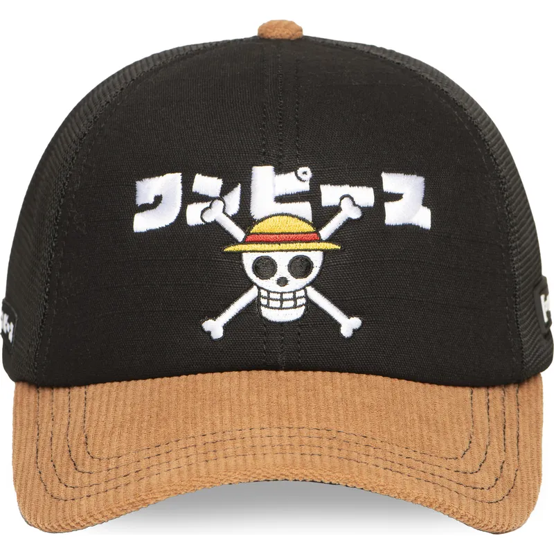 trucker-cap-schwarz-und-braun-straw-hat-pirates-op6-one-one-piece-von-capslab