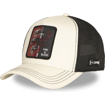 Capslab House Targaryen Fire And Blood GOT TAR Game of Thrones Beige and Black Trucker Hat