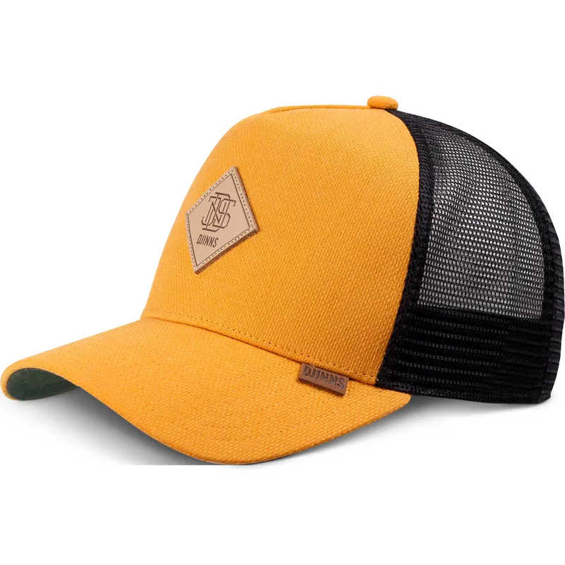 gelbe-und-schwarze-trucker-kappe-plainlace-hft-von-djinns